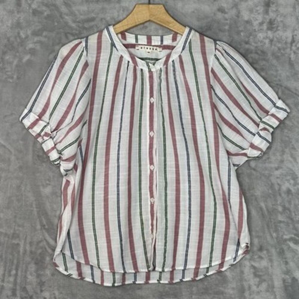 Xirena Shirt Womens XS Multicolor Stripe 100% Cotton Puff Sleeve Button Front